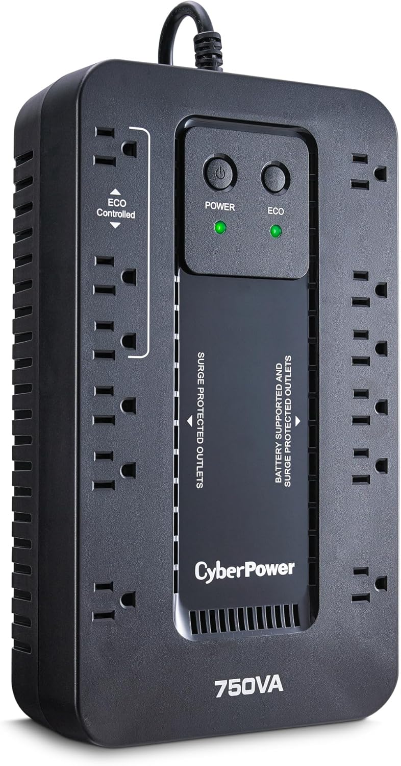 CyberPower نظام UPS لحماية البطارية الاحتياطية والجهد الزائد EC750G، 750VA/450W، 12 مخرج، وضع ECO، مزود طاقة غير منقطع مدمج، أسود - Image 3
